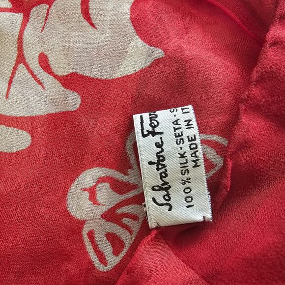 Salvatore Ferragamo 100% Silk Scarf – Red Floral & Butterfly Print Made in Italy - Picture 4 of 4